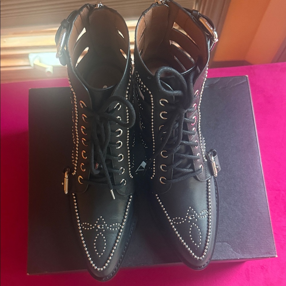 Coach Black Lace Up Studded Boots